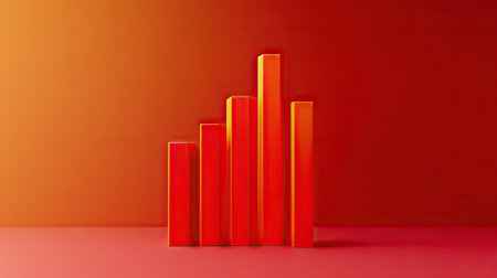 This vibrant 3D illustration features colorful bars in warm tones, perfect for representing data growth and trends in a modern and eye-catching style.の素材