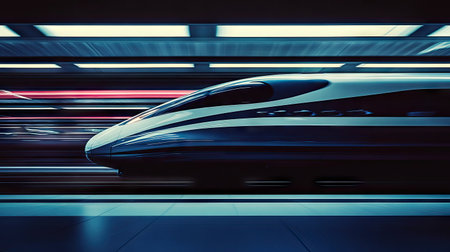 Close-up of a high-speed train aerodynamic design with a clean, unobtrusive background for copy space.の素材