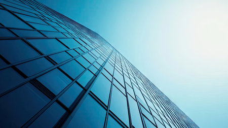Close-up of a modern tall building with minimalistic design, leaving ample space on the right for copy. -の素材