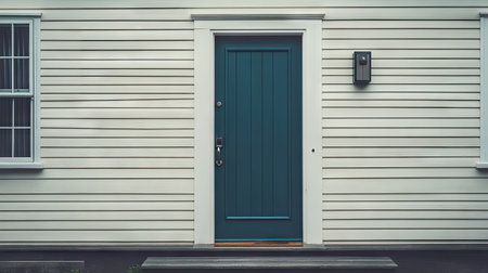 This charming dark green wooden front door offers a welcoming touch to any home with its simple design and modern aesthetic. Perfect for enhancing your residence's curb appeal.の素材