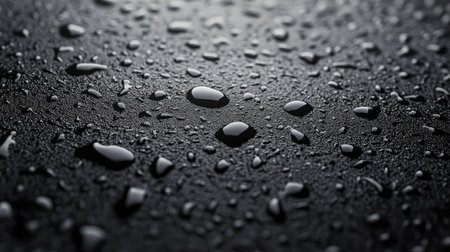 Explore a stunning 3D rendering of realistic raindrops on a smooth surface. This closeup captures the beauty of water droplets with intricate details.の素材
