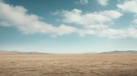 A deserted landscape with an open horizon, offering a clear space for adding copy.の素材