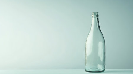 A tapered glass bottle on a plain surface, with ample copy space around it.の素材