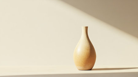 A tapered bottle on a neutral surface, with plenty of space around for copy.の素材