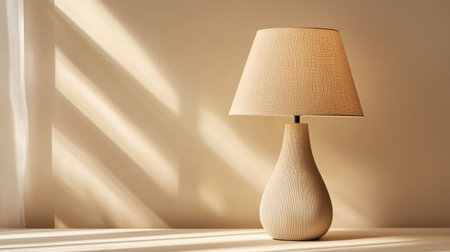 A tapered table lamp with a soft background, providing copy space above or beside.の素材