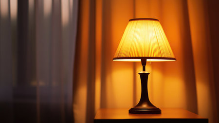 A tapered table lamp with a soft background, providing copy space above or beside.の素材