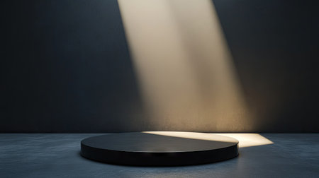 An empty stage with a spotlight and a clean backdrop for text or announcements.の素材