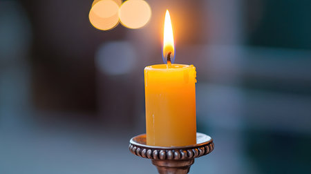 Close-up of a tapered candle holder with a simple background for copy.の素材