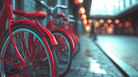 Close-up of shared bike details at a station, with background blurred for ample copy space. -の素材