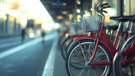 Close-up of shared bike details at a station, with background blurred for ample copy space. -の素材