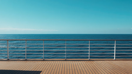 View from a cruise ship deck looking out to sea, with a clear horizon and copy space.の素材