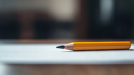 A tapered pencil on a clean desk, with ample copy space in the background.の素材