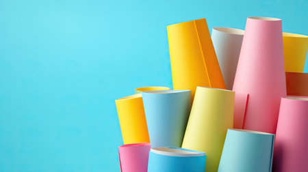 Tapered paper cones stacked with a clear background for easy text placement.の素材