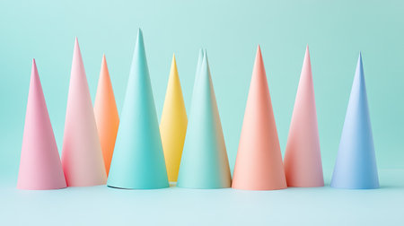 Tapered paper cones stacked with a clear background for easy text placement.の素材
