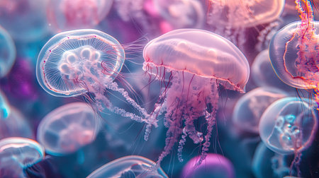 Jellyfish tentacles spreading in all directions, with ample space around for text.の素材