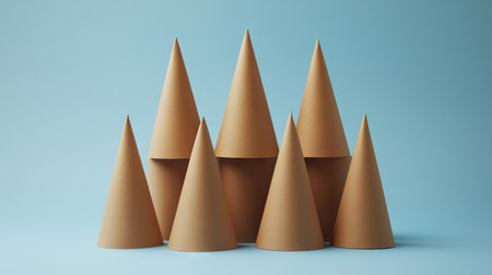 Tapered paper cones stacked with a clear background for easy text placement.の素材