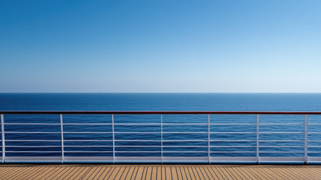 View from a cruise ship deck looking out to sea, with a clear horizon and copy space.の素材