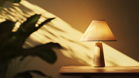 A tapered table lamp with a soft background, providing copy space above or beside.の素材