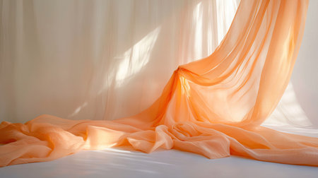 Tapered fabric draped with a clear background, leaving space for copy.の素材