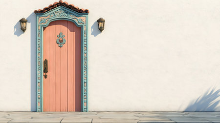 Explore a charming vintage wooden door with detailed craftsmanship and vibrant colors. Ideal for enhancing home decor or architectural designs.の素材