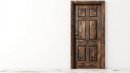 This image showcases a classic wooden door in a beautifully rendered 3D style, highlighting detailed craftsmanship and natural textures against a clean background.の素材