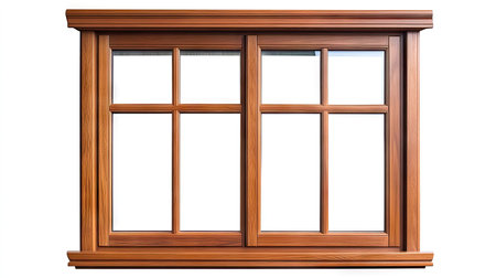 A charming brown wooden sliding window featuring four panes that offers a blend of modern elegance and traditional craftsmanship, perfect for any interior space.の素材