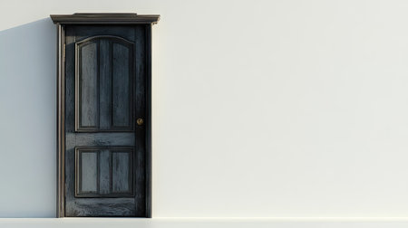 A 3D rendered image of a classic wooden door against a minimalist background. The door showcases elegant design features and rich textures, perfect for interior design projects.の素材
