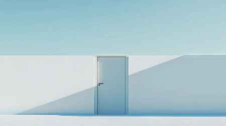 A stunning 3D illustration featuring a minimalist door against a vast open space, capturing simplicity and tranquility in a surreal, high-resolution design.の素材