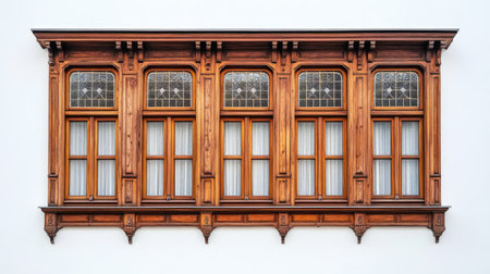 Explore this beautiful wooden window design showcasing intricate details and craftsmanship. Perfect for adding a touch of elegance to any project.の素材