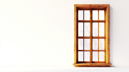 A high-resolution image of a big wooden window frame set against a clean, bright background, perfect for showcasing minimalistic interior designs and architectural aesthetics.の素材