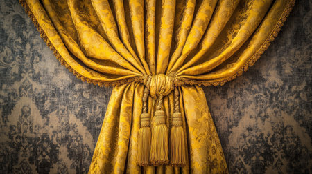 This elegant gold drapery showcases exquisite texture and detail, perfect for adding a luxurious touch to any classic interior space or decorative setting.の素材