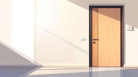 A sleek modern wooden door showcased within a minimalist interior. The design emphasizes light and shadow, creating an inviting and stylish atmosphere.の素材