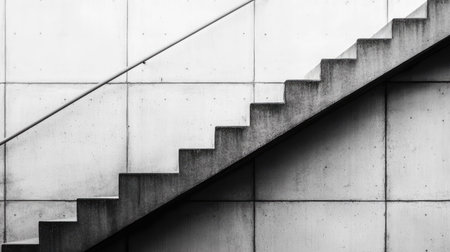 A striking black and white image of a concrete staircase, showcasing modern architecture. The clean lines and textures create an abstract aesthetic perfect for minimalist design.の素材