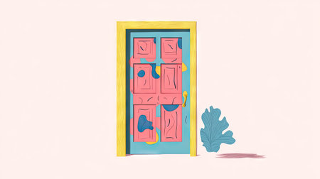 This vibrant vector illustration features a colorful door with playful shapes and bright colors, perfect for adding a cheerful touch to any design project or decor.の素材