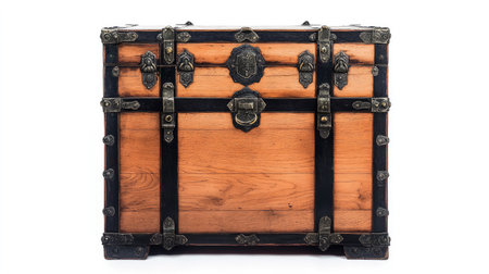 Explore this antique style locker featuring a combination lock, perfect for storage or decorative use. Its warm wooden exterior and intricate metal details offer timeless charm.の素材