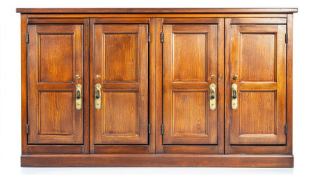 Discover a classic vintage wood locker featuring brass accents and four elegant doors, perfect for adding timeless charm to any interior space.の素材