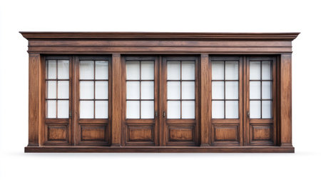 This elegant brown wooden window showcases exquisite craftsmanship and timeless design. Perfect for adding a touch of classic beauty to any interior space.の素材