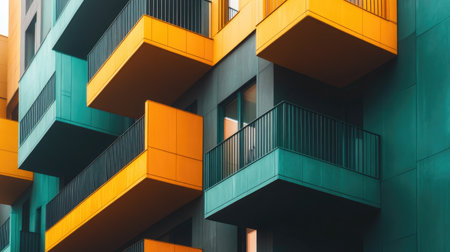 A vibrant modern apartment building featuring bold colored balconies and contemporary design elements, showcasing innovative architecture in an urban setting.の素材
