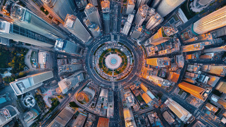 Stunning aerial view showcasing the vibrant Lujiazui area in Shanghai. This image captures the intricate layout of modern buildings and bustling urban life.の素材