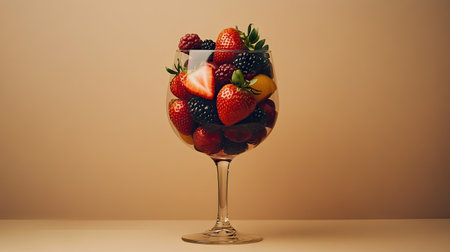 A vibrant and striking cocktail glass filled with fresh strawberries and berries, showcasing a delightful fruit arrangement perfect for summer festivities.の素材