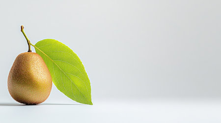 A vibrant kiwi fruit featuring a fresh green leaf, set against a clean light background. Perfect for showcasing health, nutrition, and natural foods.の素材