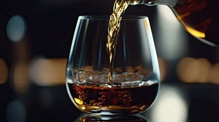 A captivating image of brandy being poured into a snifter glass, showcasing its rich amber color and elegant form. Perfect for conveying warmth and indulgence.の素材