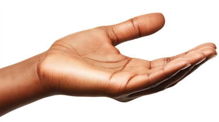 A close-up image of a gentle hand gesture, showcasing the smooth texture and inviting nature of the palm. Perfect for conveying warmth and intimacy.の素材