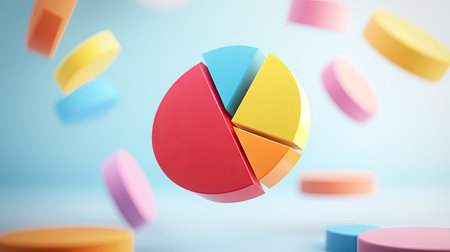 3D pie chart segments floating in mid-air, bright background, business concept -の素材