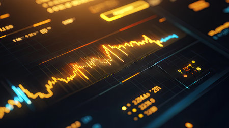 Close-up of a gold price chart with various indicators and moving averages, displayed on a modern financial app -の素材