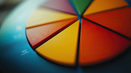 A macro shot of a pie chart in a presentation slide, capturing the distinct slices and their labels with a professional backdrop.の素材