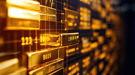 Close-up of an investment dashboard displaying a gold price chart with real-time updates and analyticsの素材