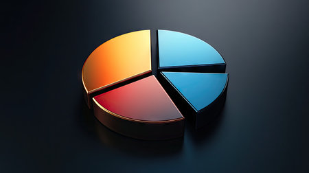 Detailed 3D pie chart with metallic textures, each segment separated slightly, dark backgroundの素材