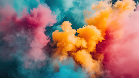 Colorful smoke filling the air during a festival, capturing the lively and vibrant atmosphere of the event. -の素材