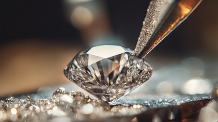 Detailed shot of a diamond being polished, capturing the fine craftsmanship and precisionの素材